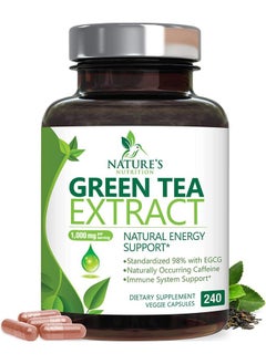 Nature's Nutrition Green Tea Extract Capsules 1000mg 98% Standardized EGCG - 3X Strength for Natural Energy - Heart Support with Polyphenols - Gentle Caffeine - 240 Capsules  - Image 1
