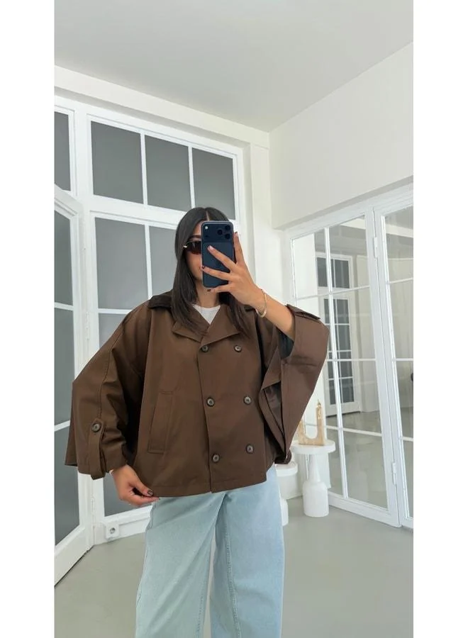 Gaus  Coffee Velvet Collared Lined Cape Trench Coat GAUS-01907. for Women | Best Price UAE
