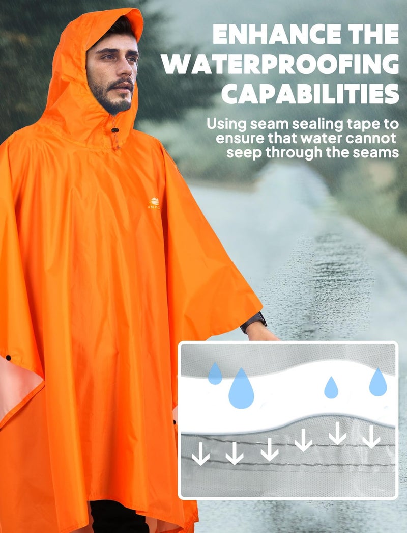 ANYOO Hooded Rain Poncho for Adults Waterproof Lightweight Rain Coats for Men Women Reusable Rain Jacket for Emergency Camping Outdoor Activities(Orange) One Size - Image 5