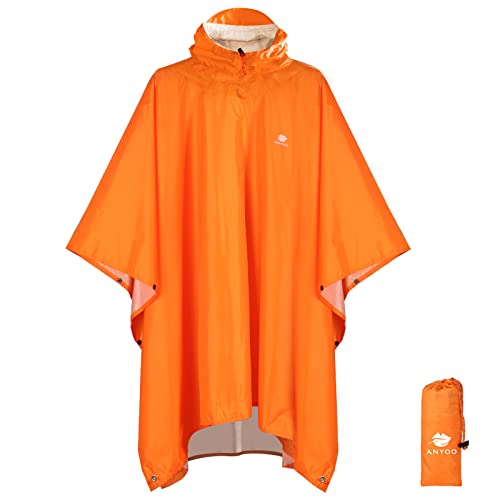 ANYOO Hooded Rain Poncho for Adults Waterproof Lightweight Rain Coats for Men Women Reusable Rain Jacket for Emergency Camping Outdoor Activities(Orange) One Size - Image 1