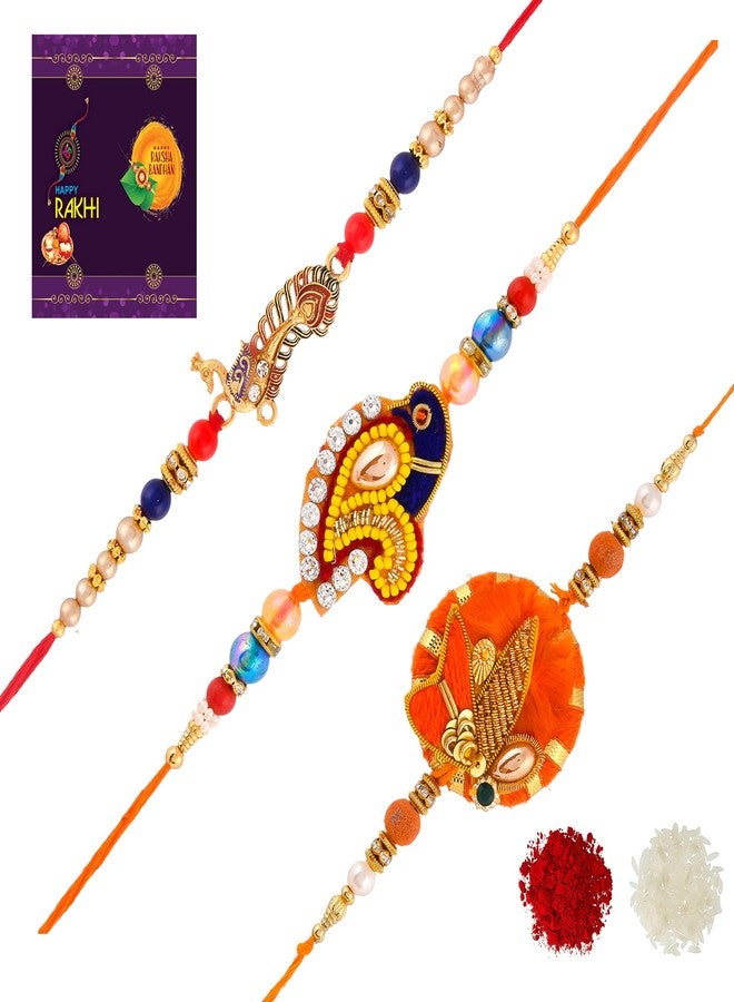 RA-Rock Multicolor Three Designer Rakhi Combo Set For Brother Sister (ARR211172)