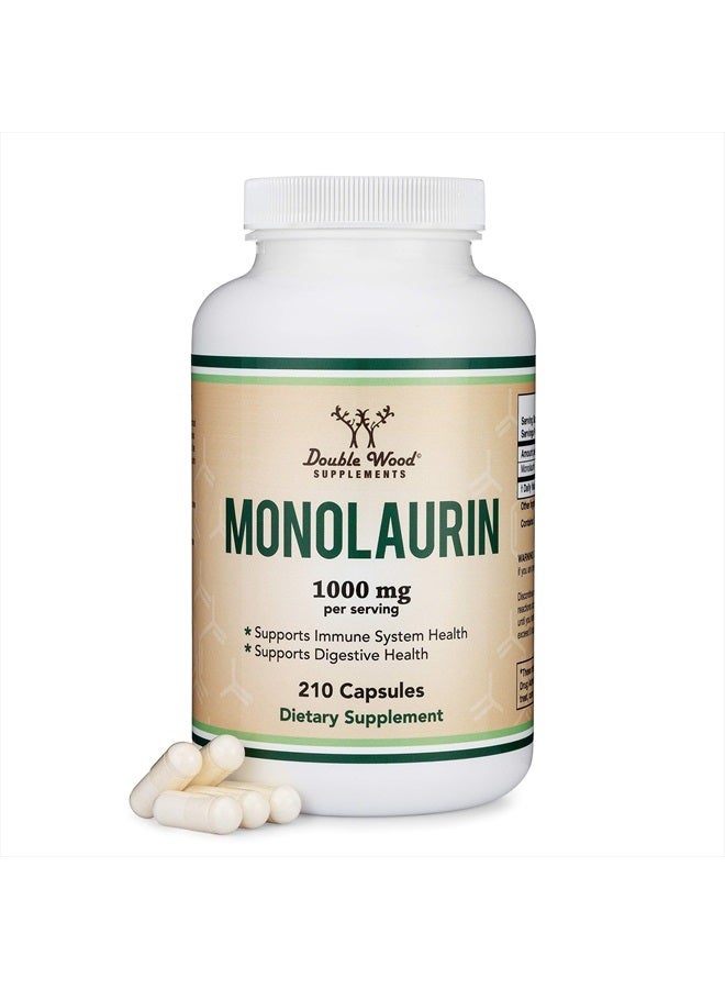 Double Wood Supplements مكمل دعم المناعة مونو لورين 1,000 ملغ لكل حصة، 210 كبسولة (آمن للنباتيين، غير معدل وراثيًا، خالي من الغلوتين، مصنع في الولايات المتحدة الأمريكية) معزز المناعة للبالغين، دفاع نظام المناعة من دابل وود - Image 1