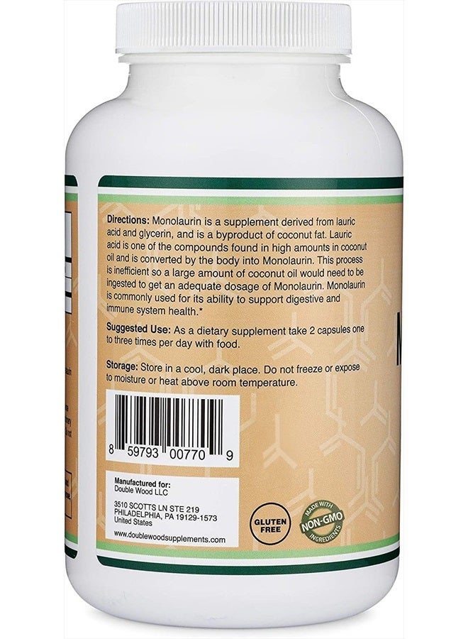 Double Wood Supplements مكمل دعم المناعة مونو لورين 1,000 ملغ لكل حصة، 210 كبسولة (آمن للنباتيين، غير معدل وراثيًا، خالي من الغلوتين، مصنع في الولايات المتحدة الأمريكية) معزز المناعة للبالغين، دفاع نظام المناعة من دابل وود - Image 3