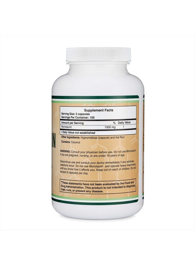 Double Wood Supplements مكمل دعم المناعة مونو لورين 1,000 ملغ لكل حصة، 210 كبسولة (آمن للنباتيين، غير معدل وراثيًا، خالي من الغلوتين، مصنع في الولايات المتحدة الأمريكية) معزز المناعة للبالغين، دفاع نظام المناعة من دابل وود - Image 2