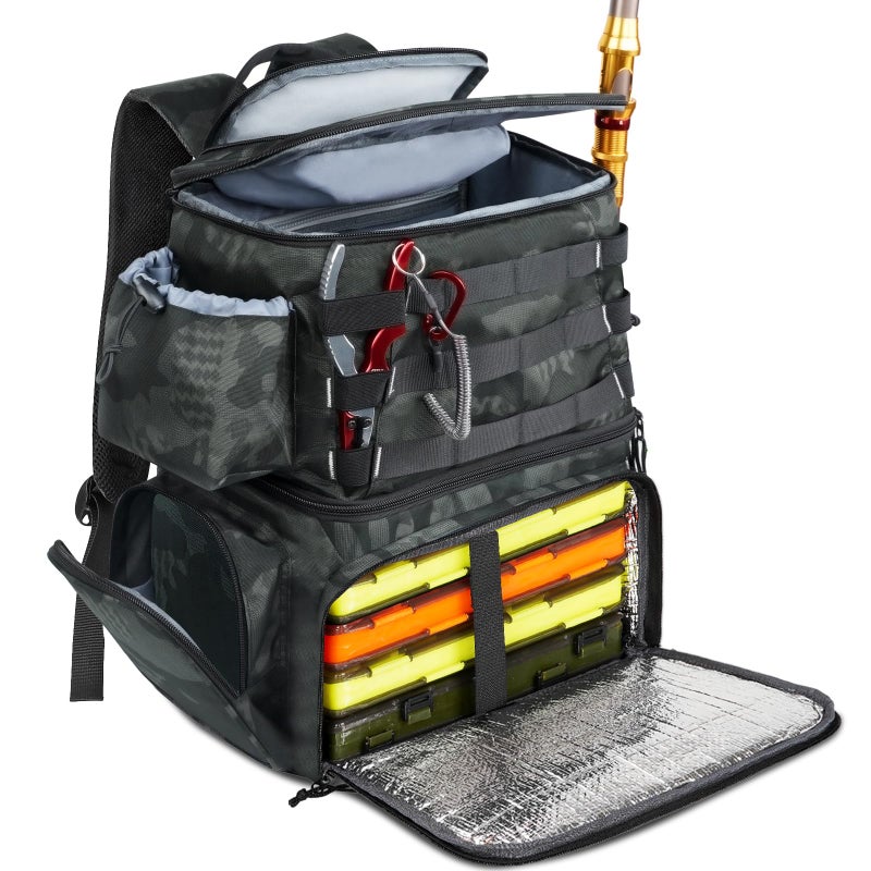 MATEIN Fishing Backpack, Water Resistant Fishing Tackle Box Bag with Rod Holders & Cooler, Gear Gifts for Men - Image 1