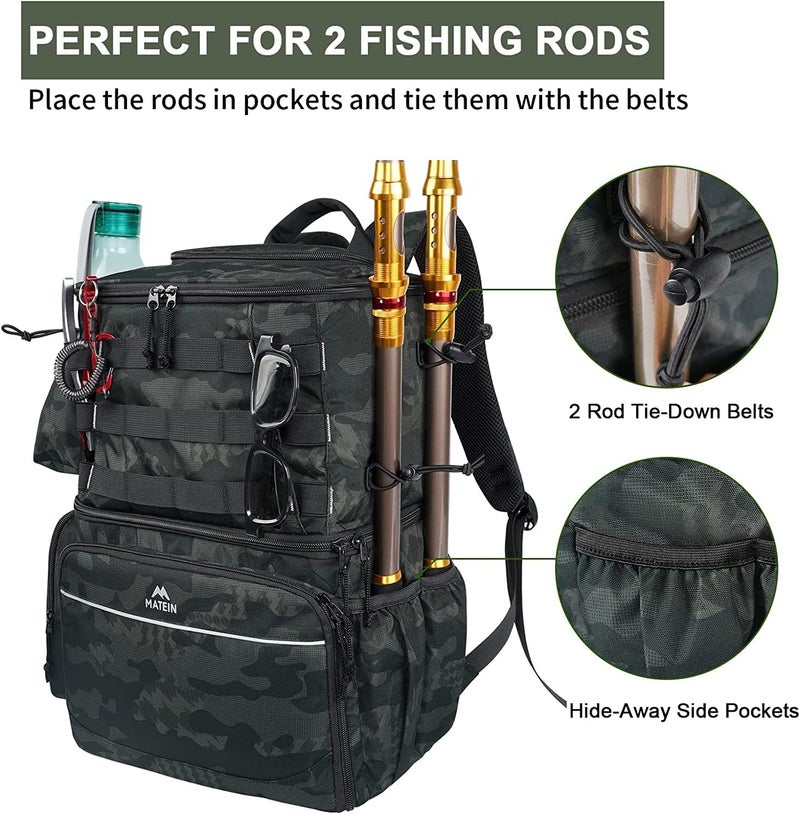 MATEIN Fishing Backpack, Water Resistant Fishing Tackle Box Bag with Rod Holders & Cooler, Gear Gifts for Men - Image 5