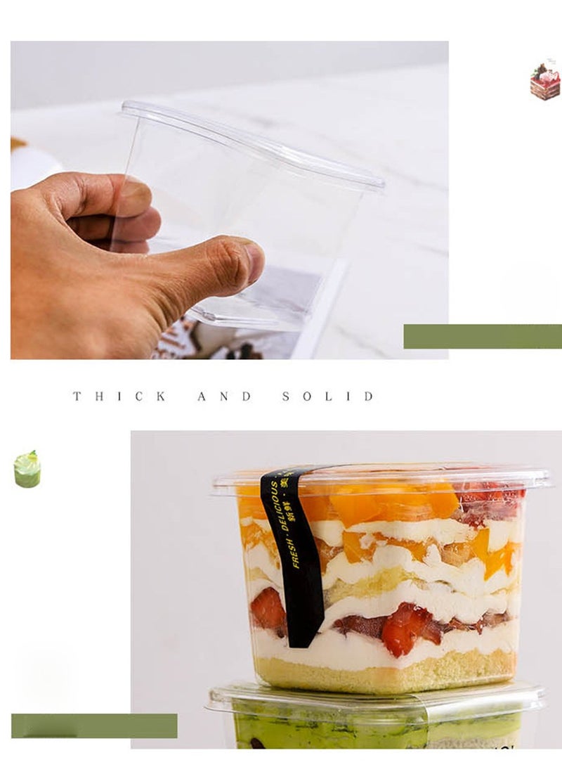 50 قطعة من أكواب الحلوى المربعة سعة 14 أونصة مع أغطية وشوك وحاوية بارفيه بلاستيكية شفافة للموس والكعك والبودنج والزبادي وسلطة الفاكهة والحفلات والخبز والوجبات الجاهزة وصناديق الحلوى التي يمكن التخلص منها - Image 4