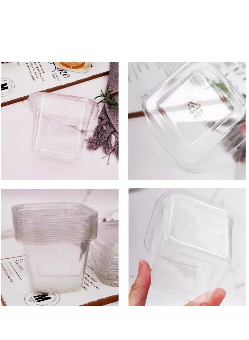 50 قطعة من أكواب الحلوى المربعة سعة 14 أونصة مع أغطية وشوك وحاوية بارفيه بلاستيكية شفافة للموس والكعك والبودنج والزبادي وسلطة الفاكهة والحفلات والخبز والوجبات الجاهزة وصناديق الحلوى التي يمكن التخلص منها - Image 5