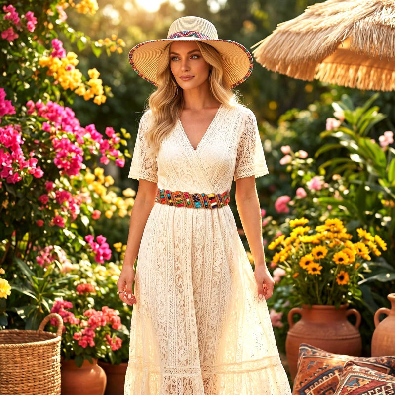 Bohend Boho Braided Belts Women Tie Colorful Western Woven Belt Wrap Rope Hippie Belts for Dresses (Colorful Beads-Brown) - Image 2
