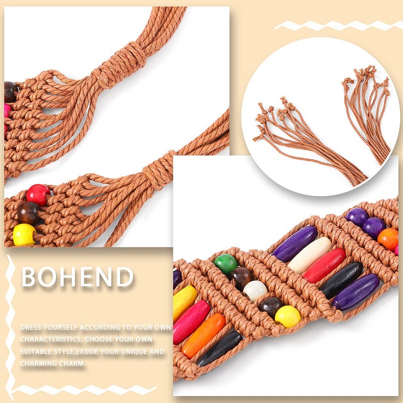 Bohend Boho Braided Belts Women Tie Colorful Western Woven Belt Wrap Rope Hippie Belts for Dresses (Colorful Beads-Brown) - Image 3
