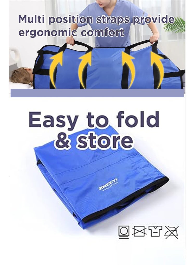 Multipurpose 48" x 40" Positioning Bed Pad with Reinforced Handles - Reusable & Washable Transfer Sheet for Turning, Lifting & Repositioning - Double-Sided Nylon Fabric, Blue - Image 5