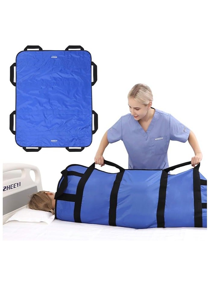 Multipurpose 48" x 40" Positioning Bed Pad with Reinforced Handles - Reusable & Washable Transfer Sheet for Turning, Lifting & Repositioning - Double-Sided Nylon Fabric, Blue - Image 2