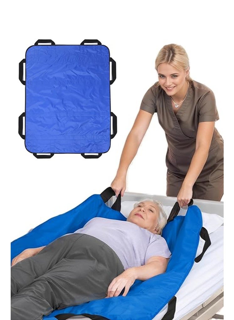 Multipurpose 48" x 40" Positioning Bed Pad with Reinforced Handles - Reusable & Washable Transfer Sheet for Turning, Lifting & Repositioning - Double-Sided Nylon Fabric, Blue - Image 1