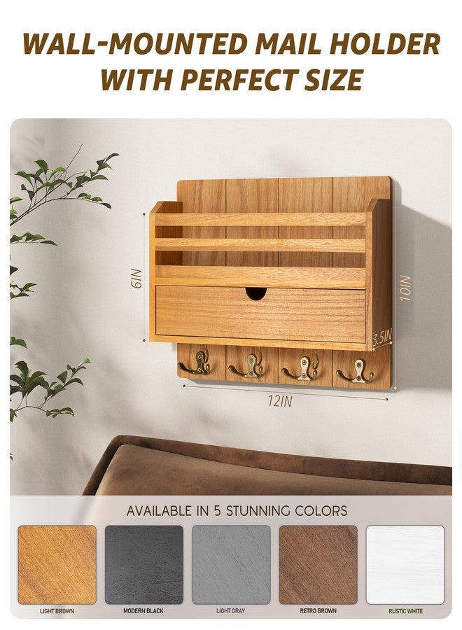 Rebee Vision Modern Farmhouse Mail Organizer with Drawer Organizer - Rustic Key and Mail Holder for Wall with 7 Key Hooks for Apartment Essentials - Aesthetic Home Decor (Light Brown) - Image 5