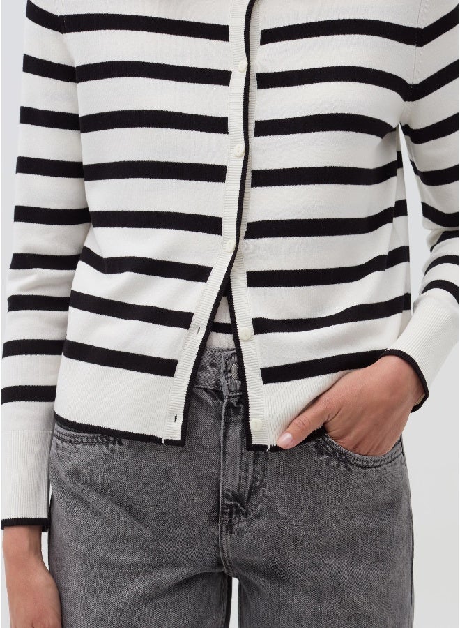 او في اس كارديجان مخطط بياقة دائرية - Image 4