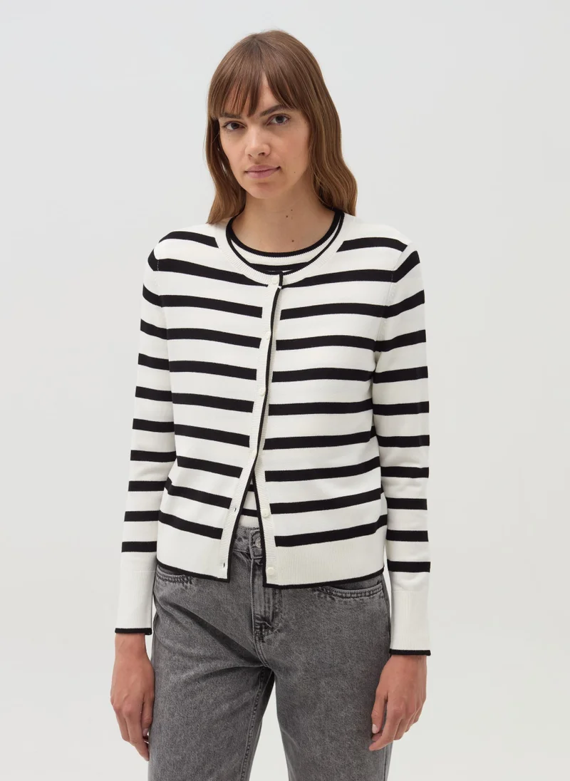 او في اس Striped cardigan with round neck