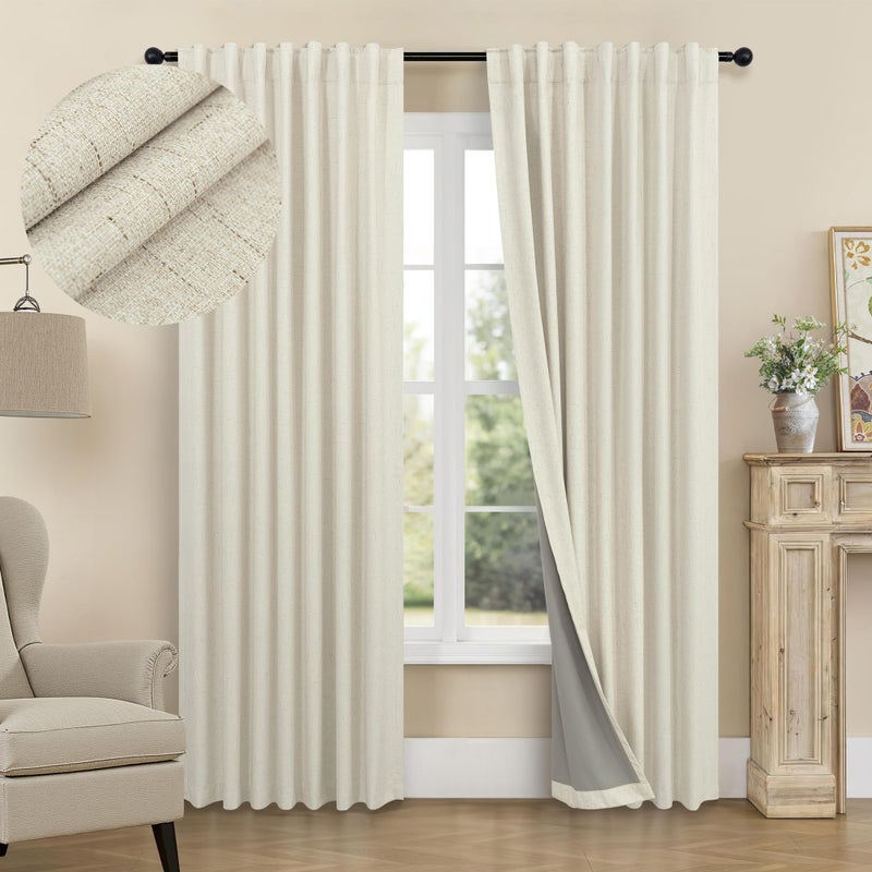 Pitalk Darkening Curtains for Bedroom 72 Inch Length 2 Panels Coastal Linen Textured Blackout Curtains for Nursery Room Divider Office Cabin Closet Draft Blocking Block Out Kids Drape 52x72 Long Sand Beige - Image 1