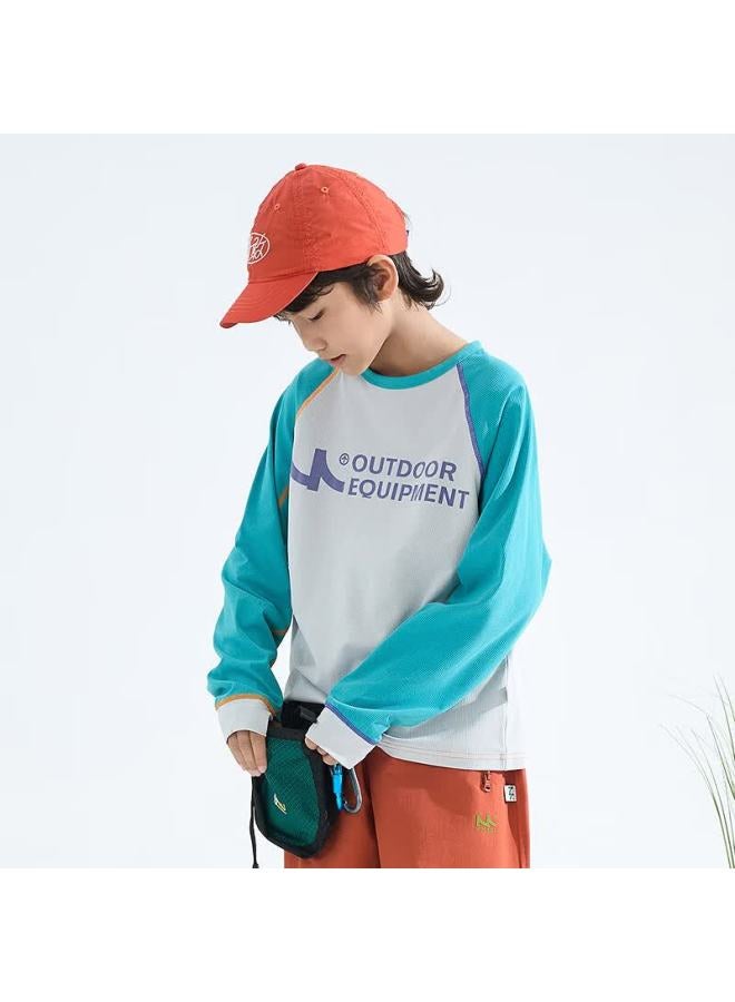 MIPO Mippo Autumn Kids T-shirt Stain-resistant Quick-dry Raglan Long Sleeve Lightweight Stretch Breathable Blue-green 130cm - Image 1