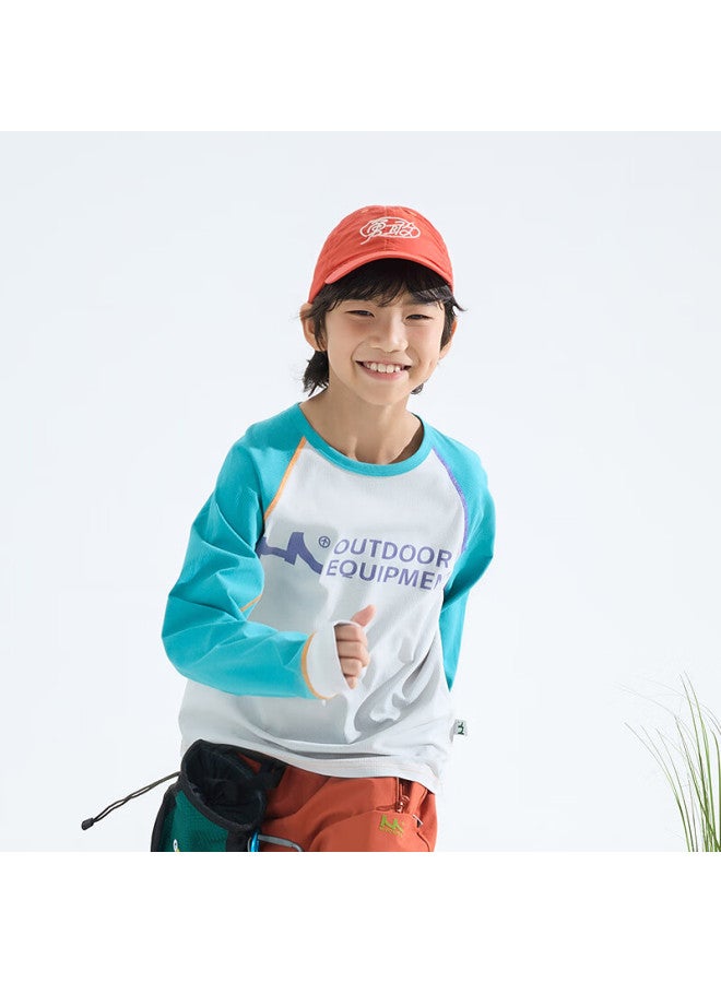 MIPO Mippo Autumn Kids T-shirt Stain-resistant Quick-dry Raglan Long Sleeve Lightweight Stretch Breathable Blue-green 130cm - Image 2