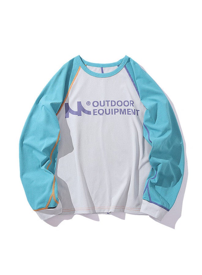 MIPO Mippo Autumn Kids T-shirt Stain-resistant Quick-dry Raglan Long Sleeve Lightweight Stretch Breathable Blue-green 130cm - Image 3