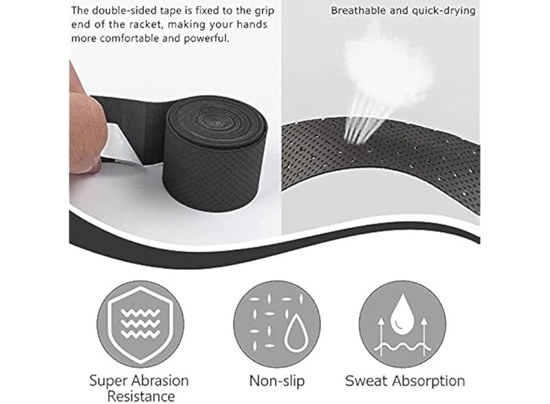 Shock-absorbing racket and badminton handle with superior grip, anti-slip strip design, handle and grip strip for racket, tennis, table tennis and badminton rackets, 5 pieces - Image 3