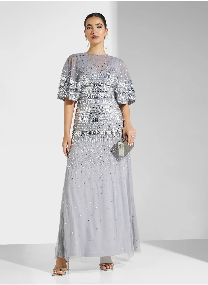 اميليا روز Embellished Short Sleeve Maxi Dress