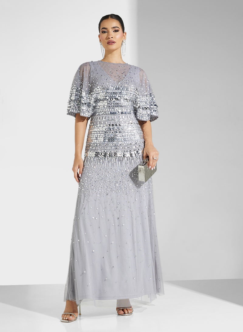 Embellished Short Sleeve Maxi Dress