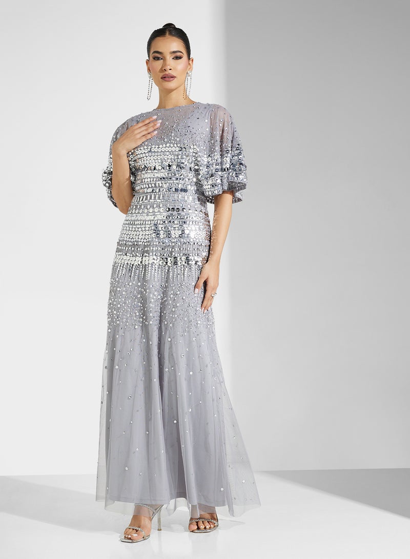 Embellished Short Sleeve Maxi Dress