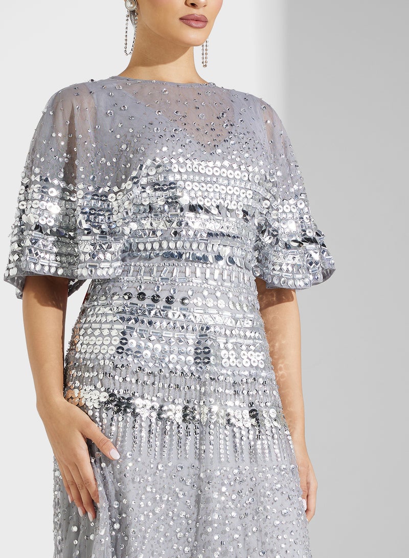 Embellished Short Sleeve Maxi Dress