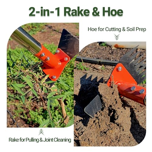 CKLT 2in1 Garden Hoe and Weed Puller Rake 60 Inch Adjustable Long Handle Weeding Tool Heavy Duty Spring Steel Head with Sand Texture Finish Weed Remover for Garden Yard Lawn Driveway - Image 3