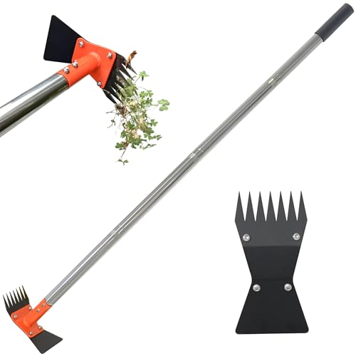 CKLT 2in1 Garden Hoe and Weed Puller Rake 60 Inch Adjustable Long Handle Weeding Tool Heavy Duty Spring Steel Head with Sand Texture Finish Weed Remover for Garden Yard Lawn Driveway - Image 1