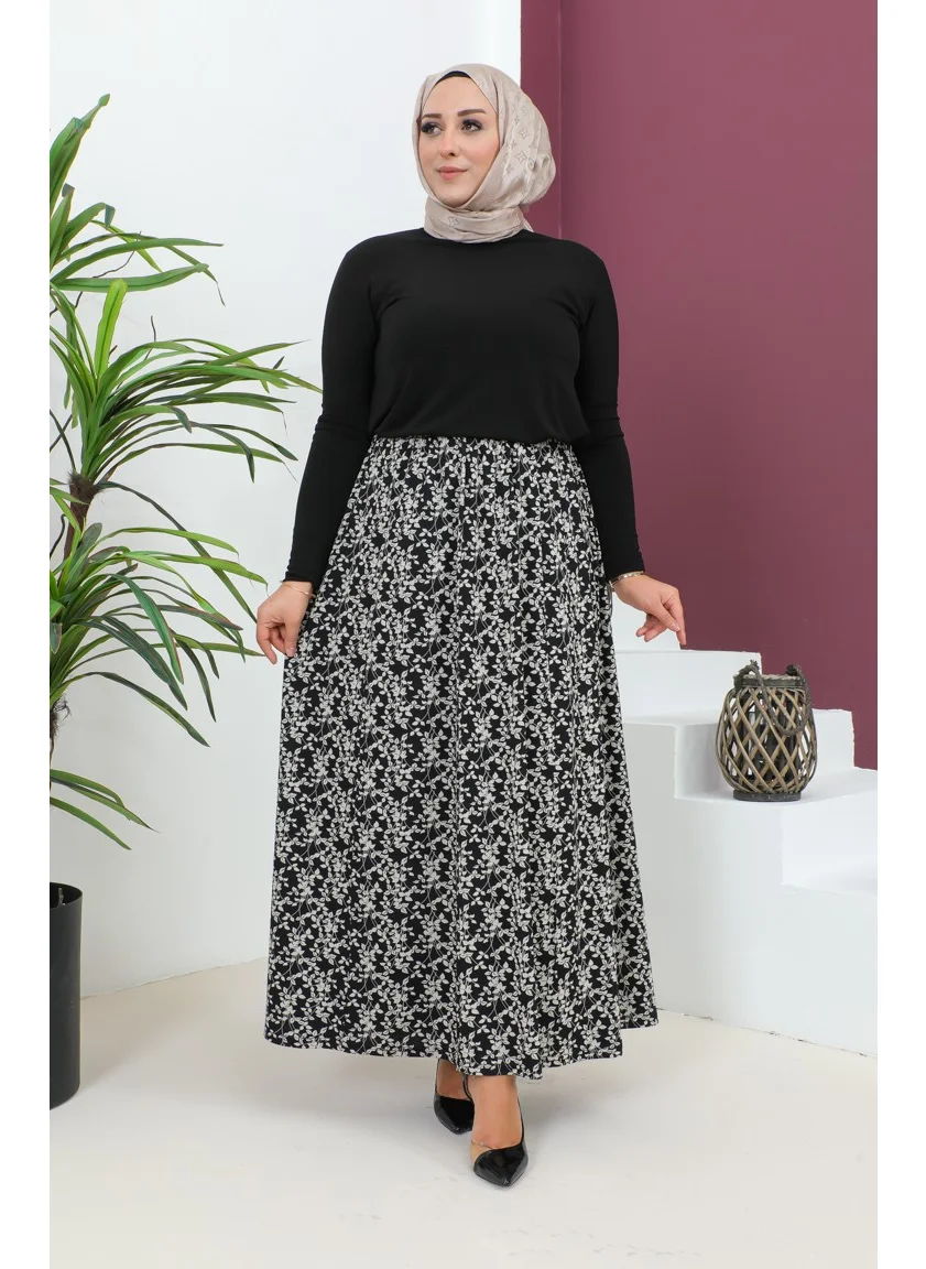 سيفا ميرفي Plus Size Pieced Viscose Skirt 4360F-02 Black