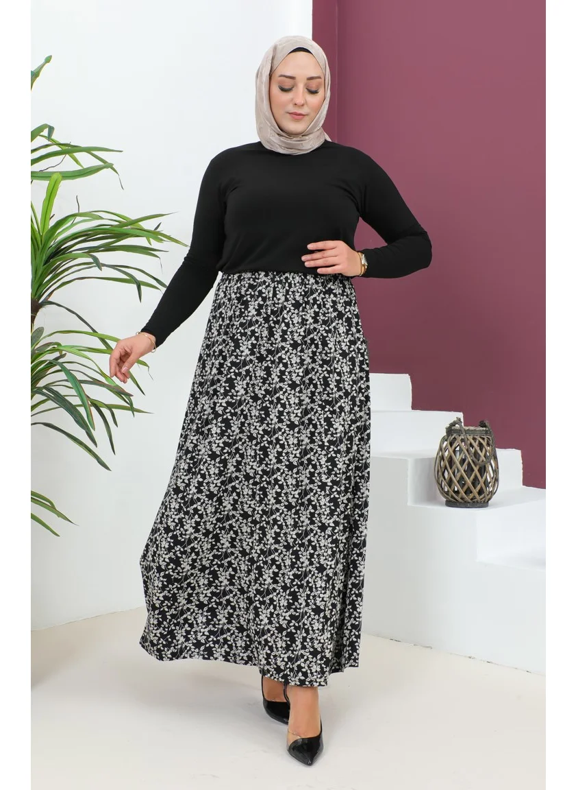 سيفا ميرفي Plus Size Pieced Viscose Skirt 4360F-02 Black