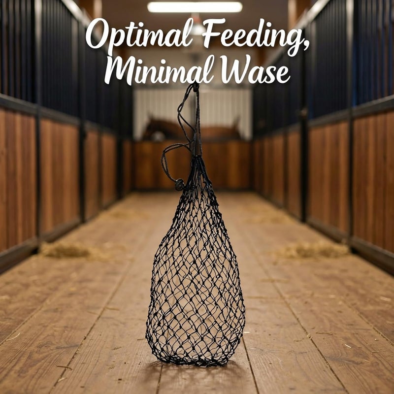 2 Pcs Slow Feed Hay Mesh Bags for Livestock Alpacas, Horses, 40 in Sturdy Nylon Forage Dispenser, Black, 2 in Holes, Minimizes Waste, Supports Optimal Feeding, Hay Net - Image 3