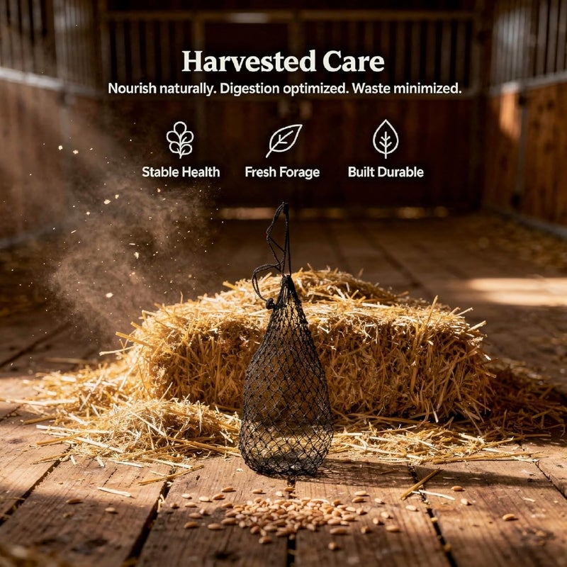2 Pcs Slow Feed Hay Mesh Bags for Livestock Alpacas, Horses, 40 in Sturdy Nylon Forage Dispenser, Black, 2 in Holes, Minimizes Waste, Supports Optimal Feeding, Hay Net - Image 4