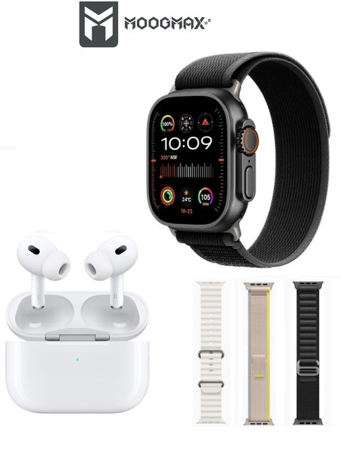 The Smart bundle package 2-in-1, Ultra smart watch 49MM Titanium case, works with gestures, all sports modes, heart and sleep measurements, supports NFC And Airbuds pro2 from Moogmax with noise cancel