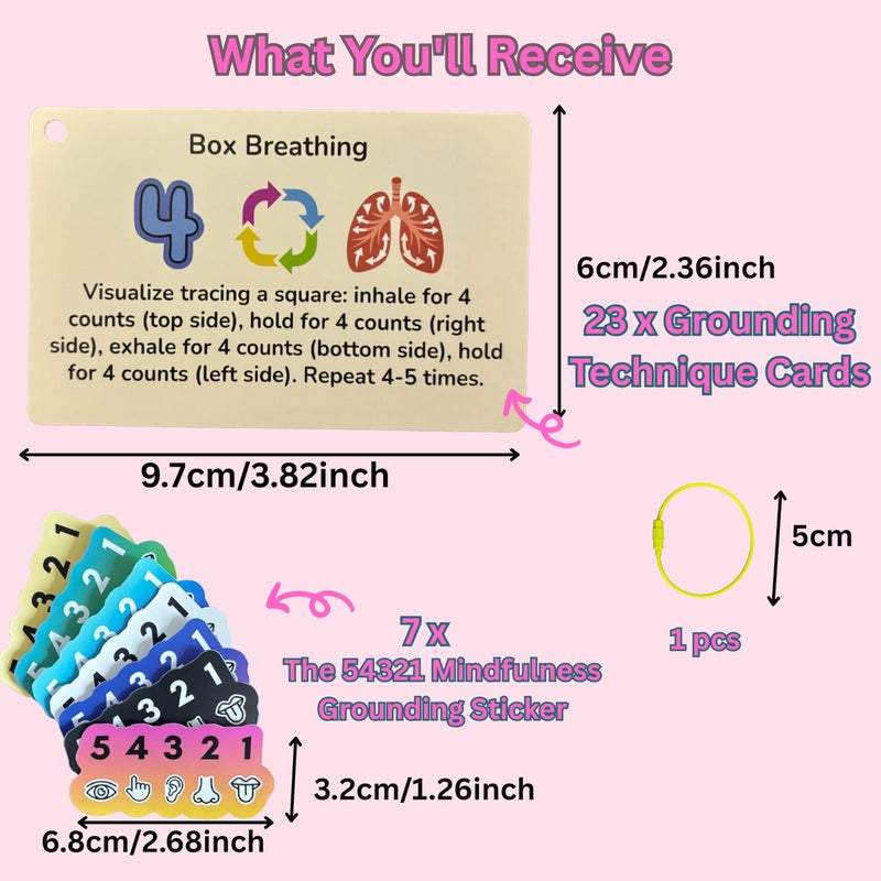 UHillMinerva Grounding Cards & Anxiety Stickers Set, Therapy Games for Teens & Adults, 23 Coping Skills for Stress Relief with Explanations, Mindfulness Tools for Trauma, PTSD, BPD | Mental Health Self Care Gift - Image 4