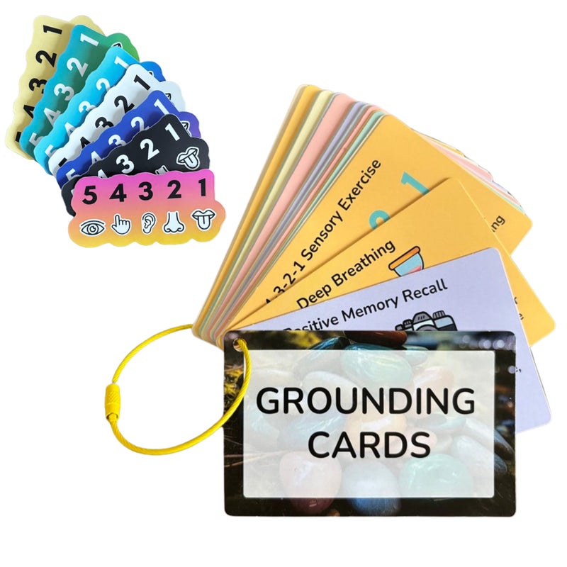 UHillMinerva Grounding Cards & Anxiety Stickers Set, Therapy Games for Teens & Adults, 23 Coping Skills for Stress Relief with Explanations, Mindfulness Tools for Trauma, PTSD, BPD | Mental Health Self Care Gift - Image 1