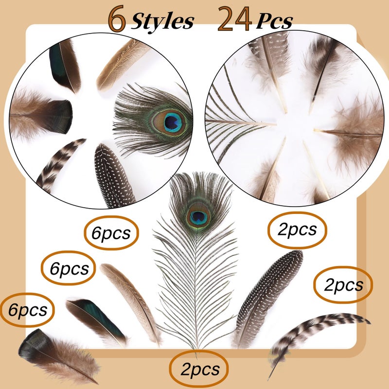 Holmgren 24pcs Natural Feathers Bulk - 6 Styles Assorted Peacock, Pheasant, Turkey Feathers for Craft DIY Jewelry Hat Wedding Home Party Decoration - Image 3
