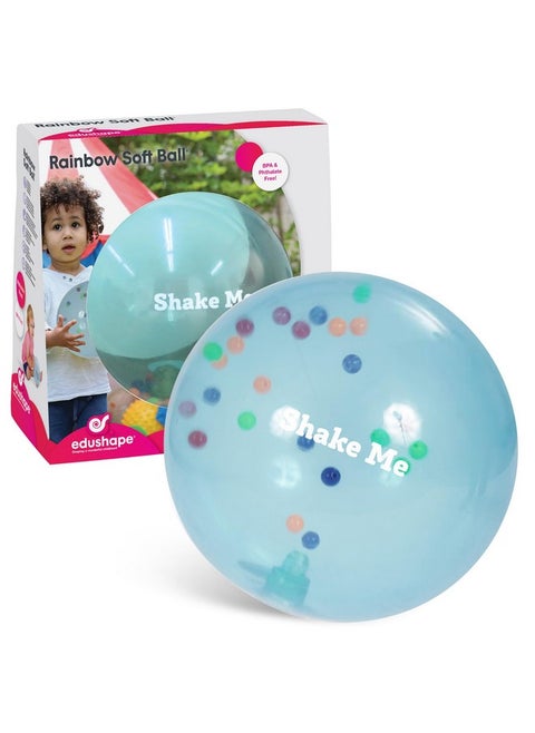 كرة حسية ناعمة بألوان قوس قزح من Edushape للأطفال الصغار والرضع - 7 بوصات - كرة صغيرة متعددة الألوان تصدر ضوضاء مع حبات ملونة بالداخل - لعبة كرة للأطفال لتنمية المهارات الحركية الدقيقة
