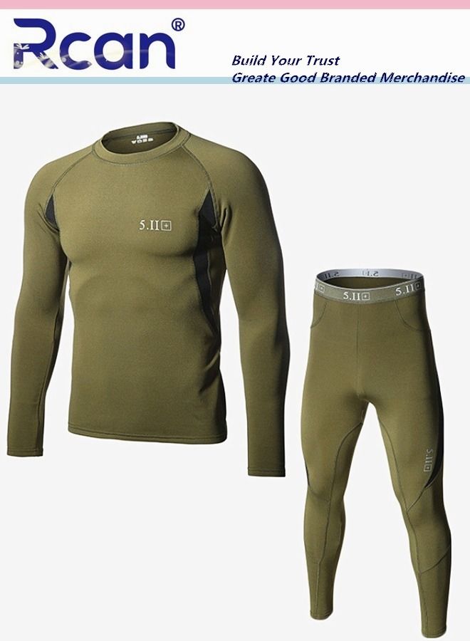 Rcan 2 Piece Men's Round Neck Thermal Underwear Set Winter Pajamas Lightweight Slim Fitting Outdoor Sport Long Sleeved T-Shirt and Long Pants Plush Lined Basic Layer Bottoming Shirt Plus Size  - Image 2