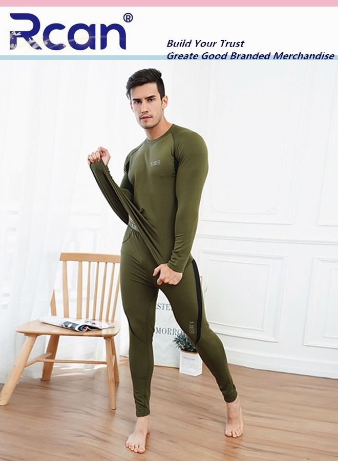 Rcan 2 Piece Men's Round Neck Thermal Underwear Set Winter Pajamas Lightweight Slim Fitting Outdoor Sport Long Sleeved T-Shirt and Long Pants Plush Lined Basic Layer Bottoming Shirt Plus Size  - Image 3
