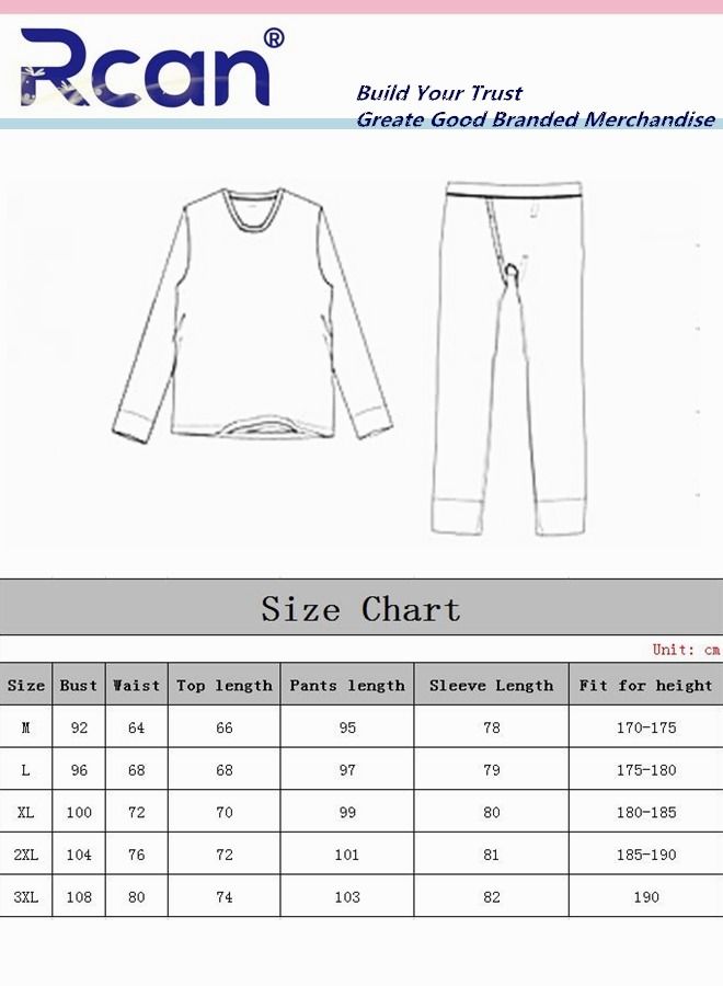 Rcan 2 Piece Men's Round Neck Thermal Underwear Set Winter Pajamas Lightweight Slim Fitting Outdoor Sport Long Sleeved T-Shirt and Long Pants Plush Lined Basic Layer Bottoming Shirt Plus Size  - Image 4