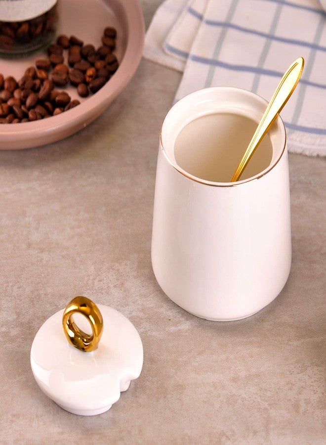 WHJY Ceramic Sugar Bowl with Lid and Spoon, Simple White Clear Porcelain Salt Bowl Salt Container, Modern Spice Box Seasoning Jar for Home and Kitchen Coffee Bar - White - Image 3
