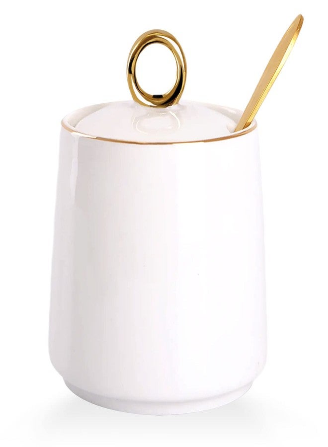 WHJY Ceramic Sugar Bowl with Lid and Spoon, Simple White Clear Porcelain Salt Bowl Salt Container, Modern Spice Box Seasoning Jar for Home and Kitchen Coffee Bar - White - Image 1