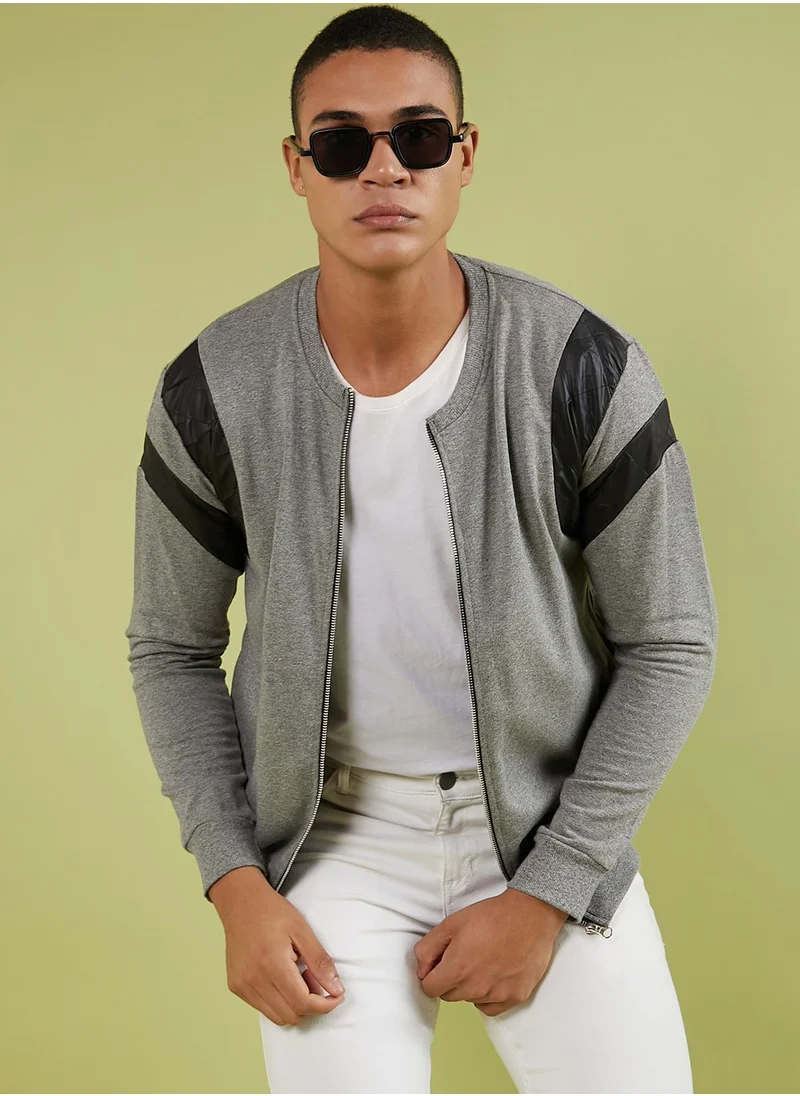 Campus Sutra Men's Light Grey Zip-Front Jacket With Contrast Detail