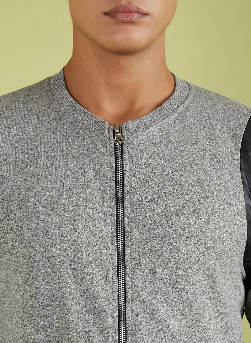Campus Sutra Men's Light Grey Zip-Front Jacket With Contrast Detail
