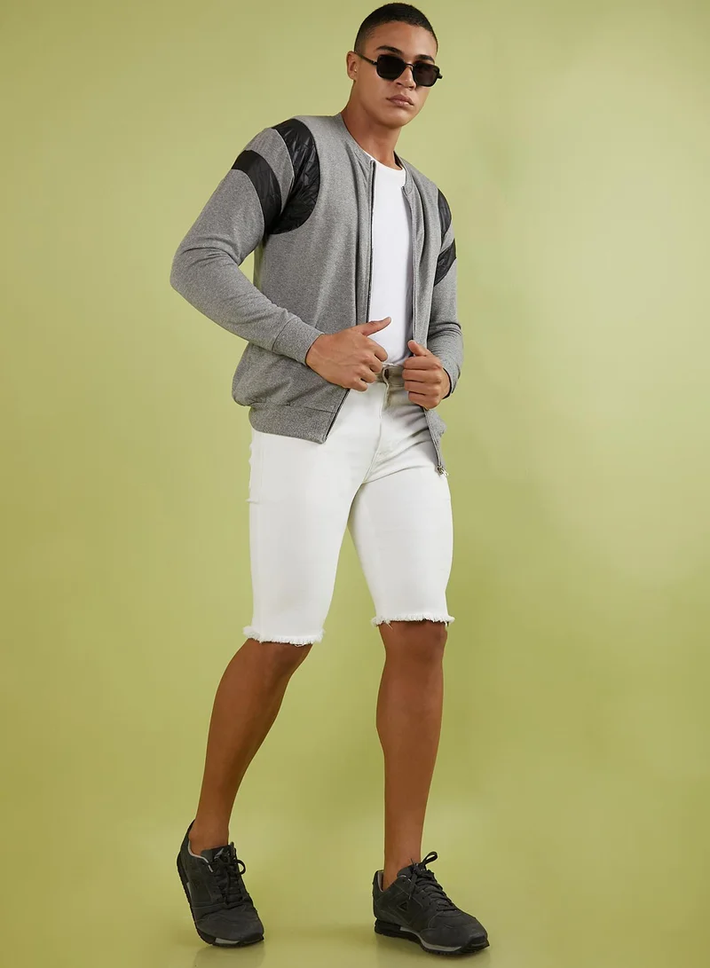 Campus Sutra Men's Light Grey Zip-Front Jacket With Contrast Detail