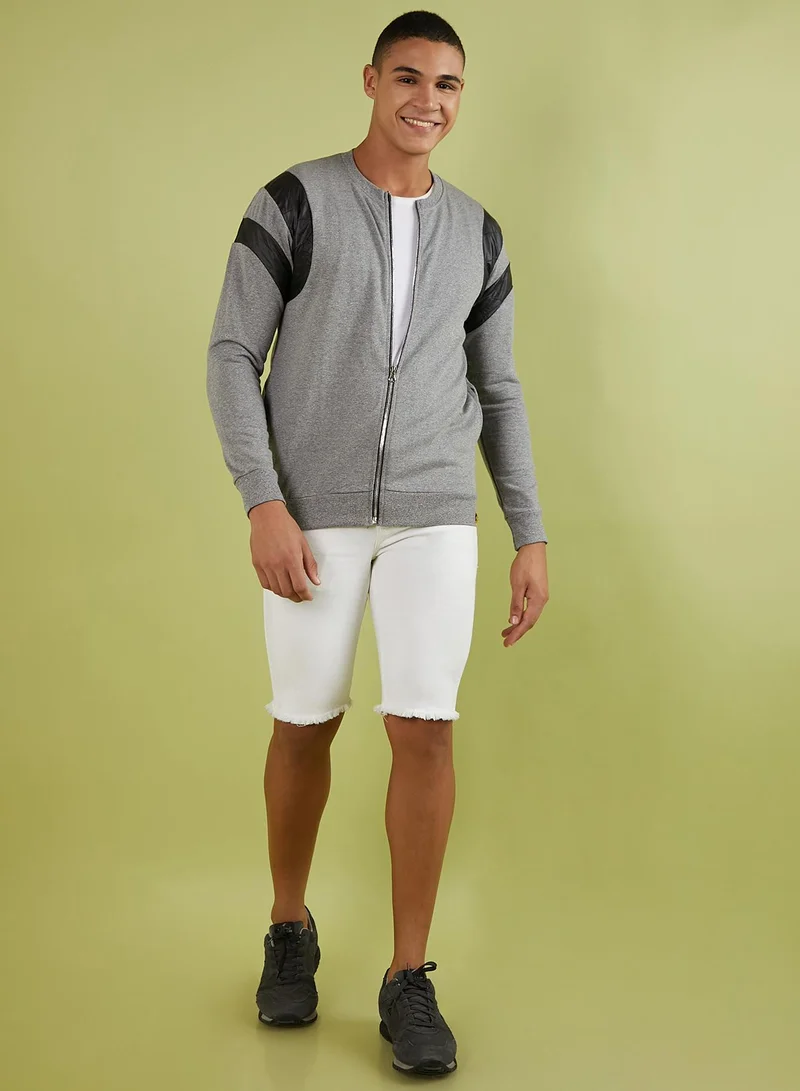 Campus Sutra Men's Light Grey Zip-Front Jacket With Contrast Detail