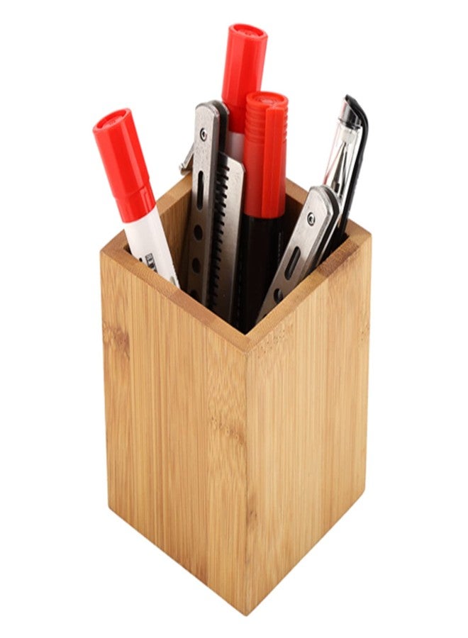 Milltrip Bamboo Wood Desk Pen Pencil Holder, Multi Purpose Use Pencil Cup Pot Desk Organizer, 3.15x3.15x3.94in Bamboo Pen Cup Holder, Pencil Cases Wood Pens Hlolder for Office School and Home Use - Image 1
